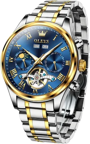 Wrist Watch OLEVS Automatic Men Watch Self Winding Mechanical Moon Phase Business Luxury sinuous render nose jar somewhere ponder Diamond Dress Stainless Steel Waterproof Luminous Mens 