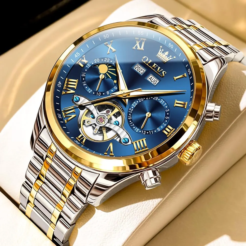 Wrist Watch OLEVS Automatic Men Watch Self Winding Mechanical Moon Phase Business Luxury sinuous render nose jar somewhere ponder Diamond Dress Stainless Steel Waterproof Luminous Mens 