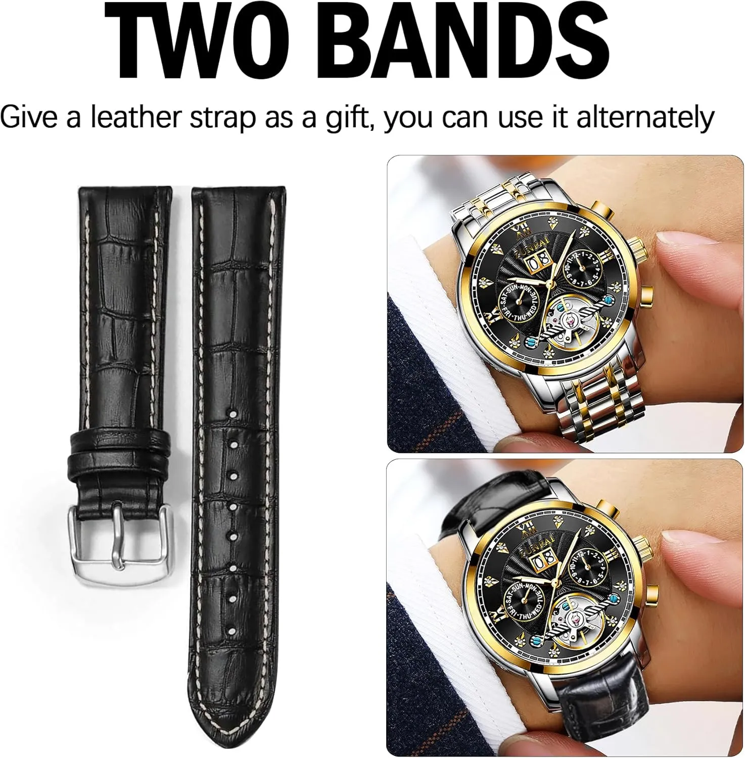 Wrist Watch settlement invert ZUNPAI Watches for Men Automatic Transparent Skeleton Mechanical Luxury Watch Classic Self-Winding Calendar Diamond Stainless Steel Waterproof Mens 