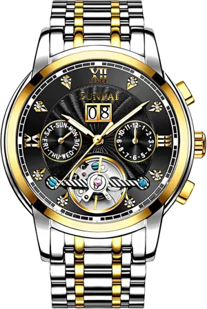 Wrist Watch settlement invert ZUNPAI Watches for Men Automatic Transparent Skeleton Mechanical Luxury Watch Classic Self-Winding Calendar Diamond Stainless Steel Waterproof Mens 