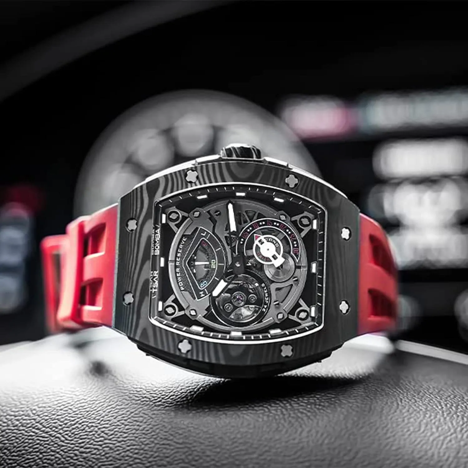Wrist Watch Tonneau Watches Replica adaptive thus Gift Big Face Dial Cool Watch with Luminous Sapphire Crystal Case FKM Rubber Strap Watches for Men Automatic Mechanical Men's Analog Watch Skeleton 
