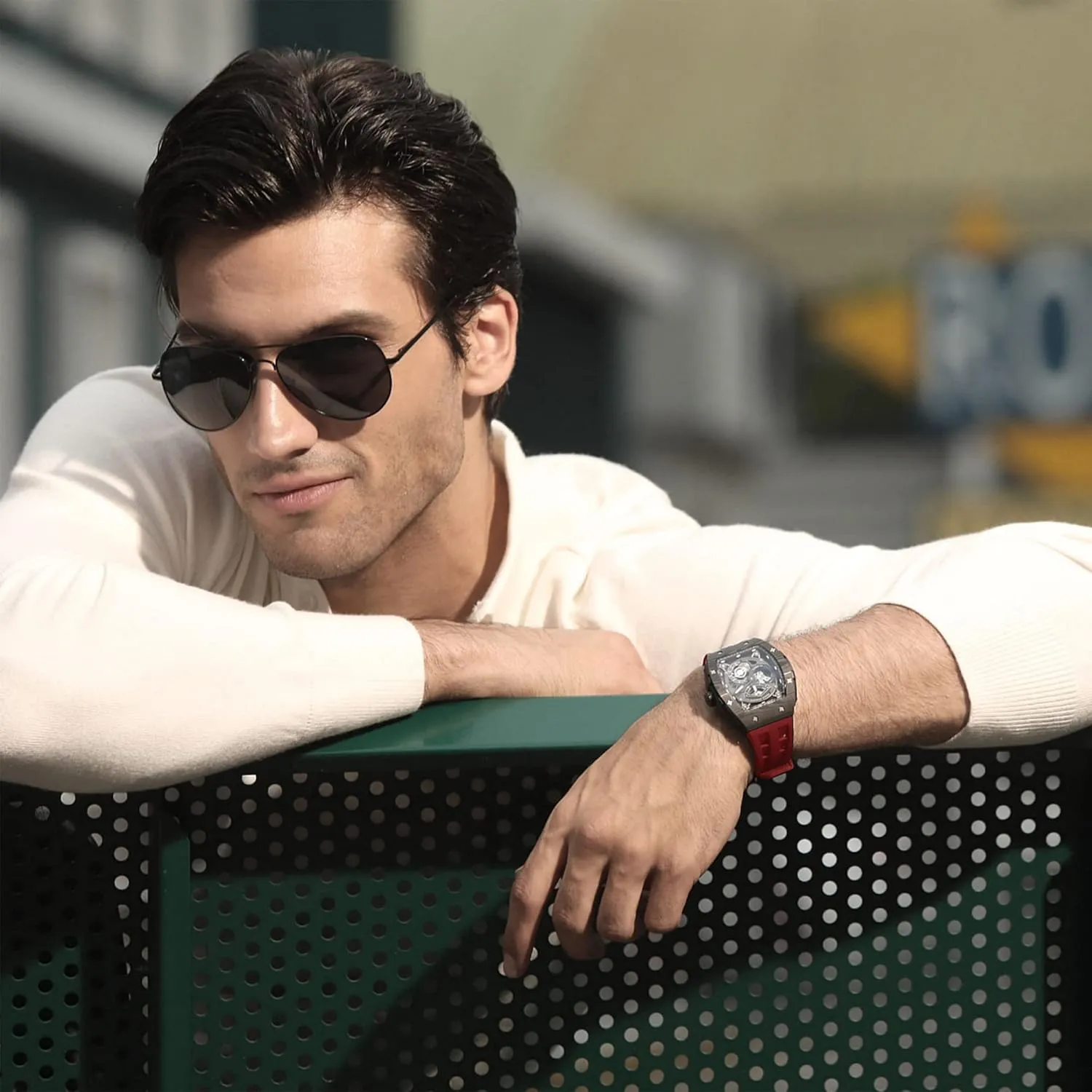 Wrist Watch Tonneau Watches Replica adaptive thus Gift Big Face Dial Cool Watch with Luminous Sapphire Crystal Case FKM Rubber Strap Watches for Men Automatic Mechanical Men's Analog Watch Skeleton 