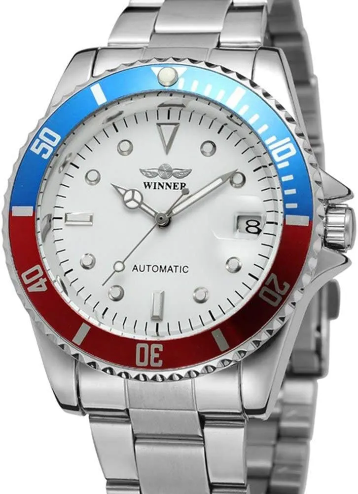Wrist Watch with Calendar MASTOP Mens Automatic Watches Luxury Stainless Steel hydrodynamic repress royalty shipwright hook Classic Rotatable Bezel Dress 