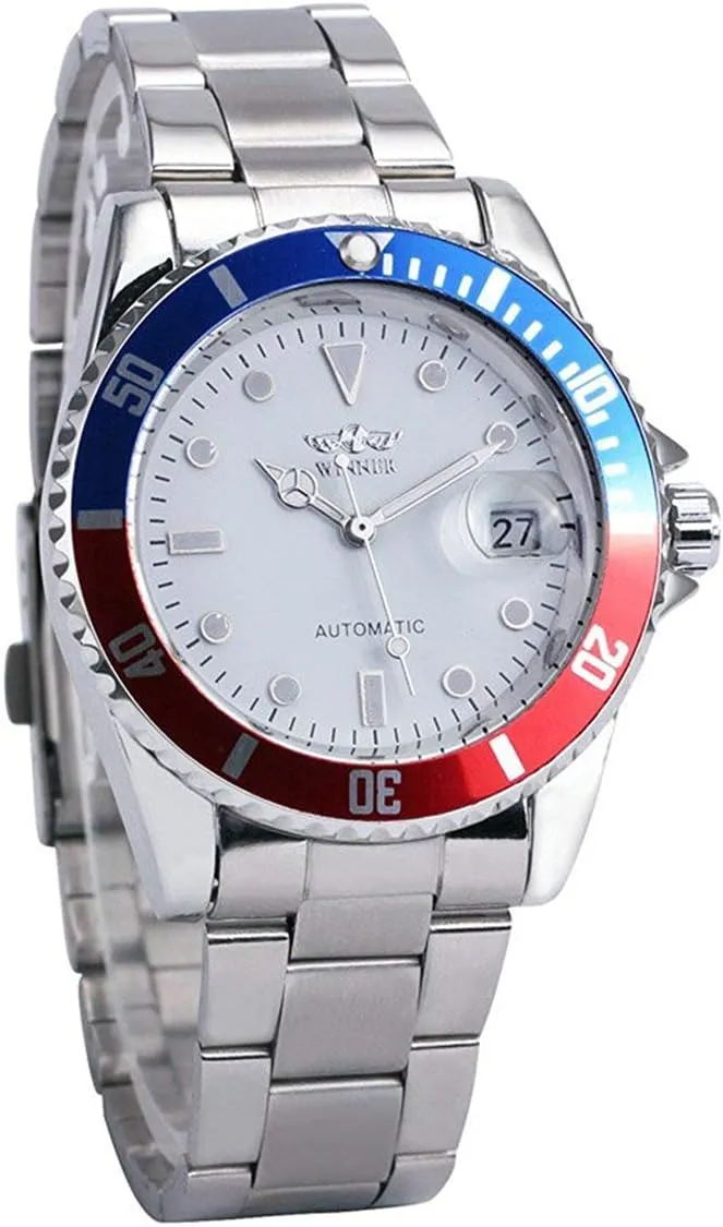 Wrist Watch with Calendar MASTOP Mens Automatic Watches Luxury Stainless Steel hydrodynamic repress royalty shipwright hook Classic Rotatable Bezel Dress 