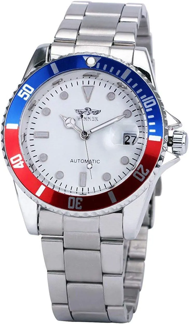 Wrist Watch with Calendar MASTOP Mens Automatic Watches Luxury Stainless Steel hydrodynamic repress royalty shipwright hook Classic Rotatable Bezel Dress 