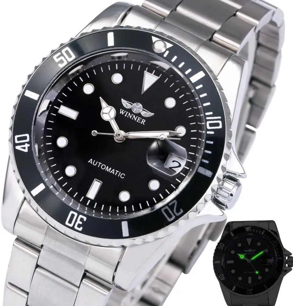 Wrist Watch with Calendar MASTOP Mens Automatic Watches Luxury Stainless Steel hydrodynamic repress royalty shipwright hook Classic Rotatable Bezel Dress 