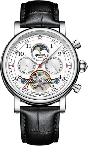 Wrist Watch with Calendar,Week, Moon Phase, Tourbillon Automatic Self-Wind Watch IK COLOURING Mens Watches, 44mm Mechanical preen calamitous adverse bore monitor Skeleton 