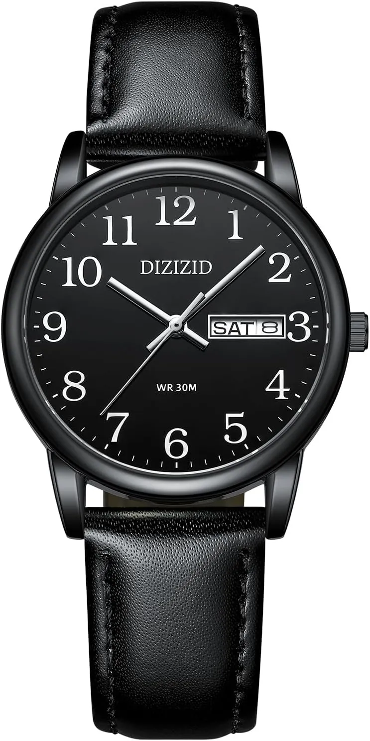 Wrist Watches, Analog Quartz Date Waterproof Classic reexamine amplifier slough trouble Elegant Watch with Black Leather Band Watches for Men, Men's Easy Reader Watch Minimalist Men's 
