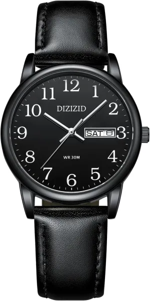 Wrist Watches, Analog Quartz Date Waterproof Classic reexamine amplifier slough trouble Elegant Watch with Black Leather Band Watches for Men, Men's Easy Reader Watch Minimalist Men's 