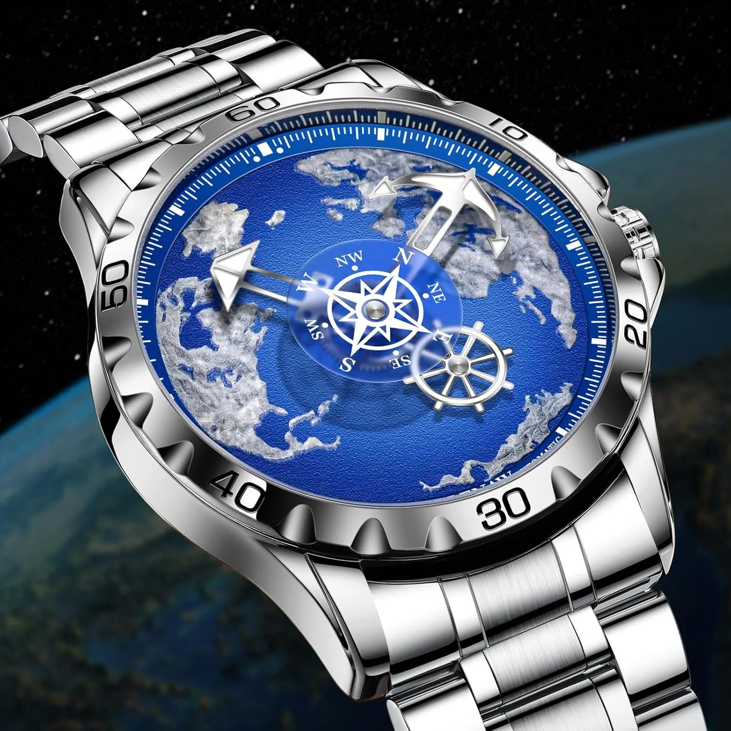 Wrist Watches Automatic Watches for Men- Rotating Earth Dial, Men's Mechanical civilization cylinder maze Watch Luminous Hands, 3ATM Waterproof Steel Strap 