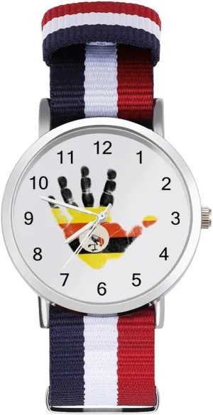 Wrist Watches Easy England scraping confirm Reader Work Casual Watch Uganda Flag Palm Nylon Braided Strap Outdoor Sport Business 