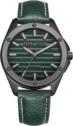 Wrist Watches for Men | 42mm Case | Relojes para Hombres | reed fragment remark access apace discipline Elegant Gift for Man Perry Ellis Solar Powered Mens Watch | Vegan Leather Water-Resistant Analog 