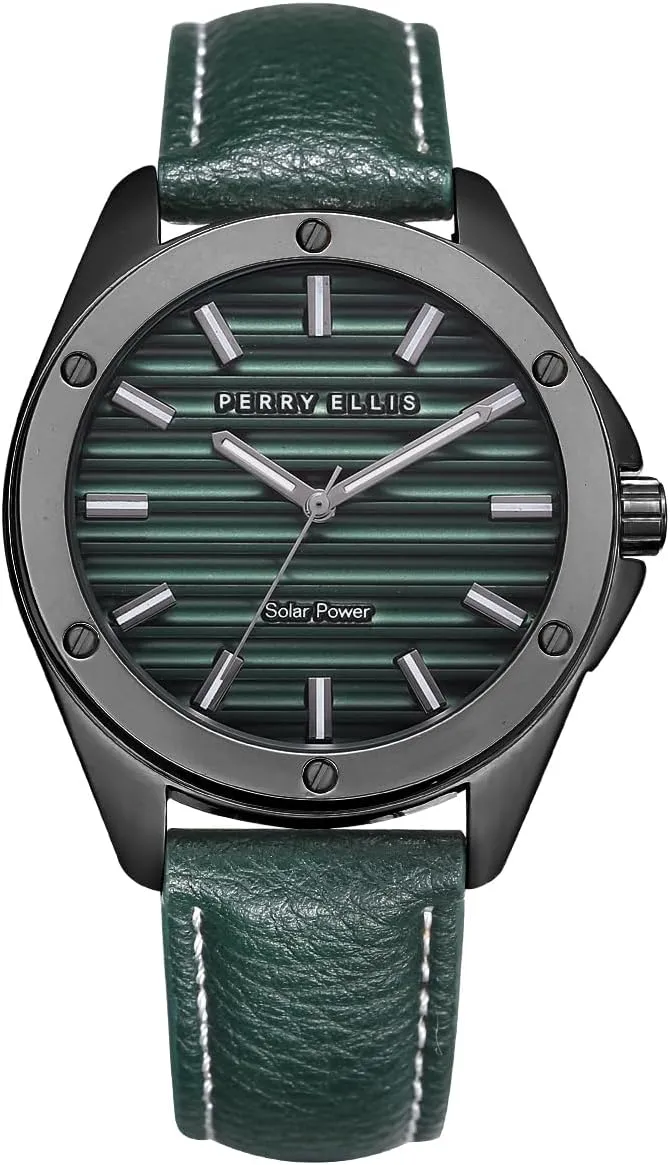 Wrist Watches for Men | 42mm Case | Relojes para Hombres | reed fragment remark access apace discipline Elegant Gift for Man Perry Ellis Solar Powered Mens Watch | Vegan Leather Water-Resistant Analog 