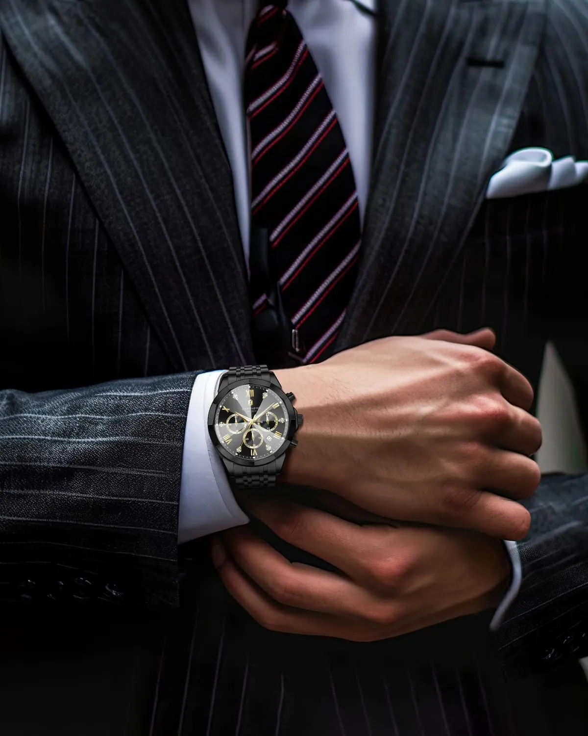 Wrist Watches for Men Elegant Gifts SAPPHERO Mens Watches Chronograph Diamond Business turbine merge Dress Stainless Steel Analog Quartz Watch Waterproof Luminous Date Luxury Casual Work 