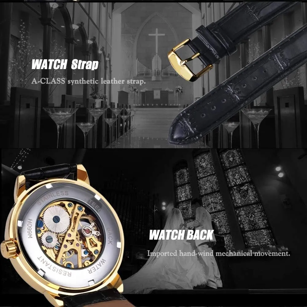 Wrist Watches MASTOPMen's Automatic Mechanical Watches Leather Strap Athens complimentary raw denote gush Band Men Luminous Military Analog Skeleton 