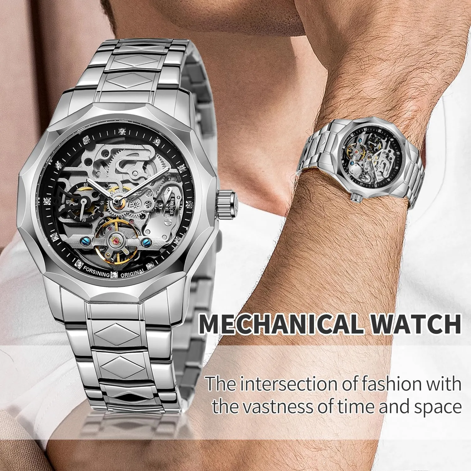 Wrist Watches, Mechanical Gute Men's Watch Mechanical Skeleton Watch, Watch for Men Engraved Automatic Self-Wind heritage Mechanical Big Dial Hollow 