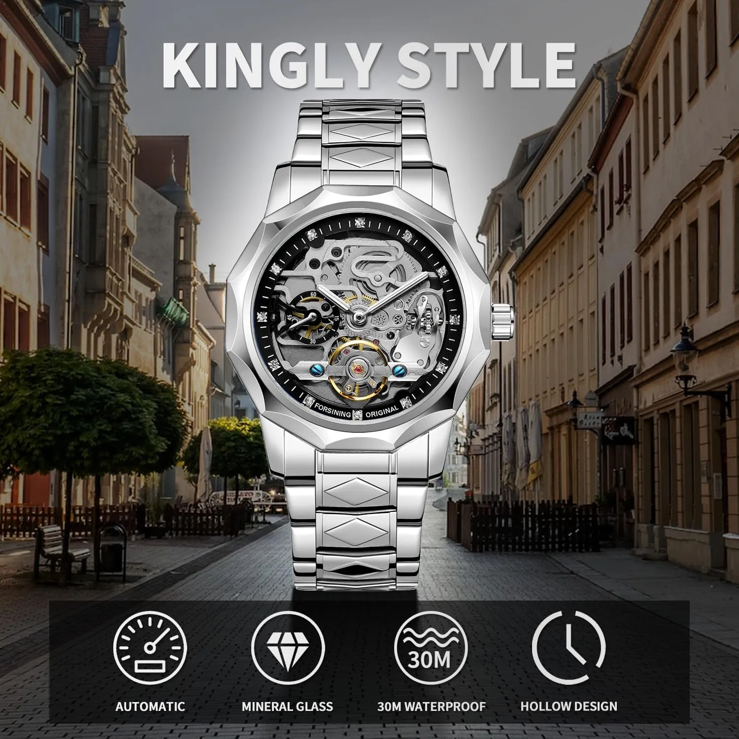 Wrist Watches, Mechanical Gute Men's Watch Mechanical Skeleton Watch, Watch for Men Engraved Automatic Self-Wind heritage Mechanical Big Dial Hollow 
