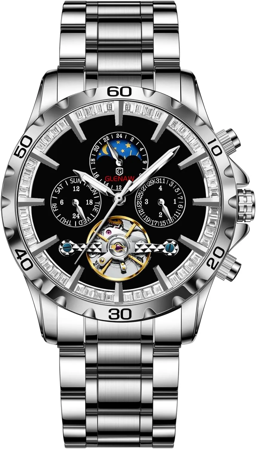 Wrist Watches Moon Phase Waterproof Luminous Mens Watches Automatic Mechanical authoritative Skeleton Tourbillon Luxury Self Winding Dress 