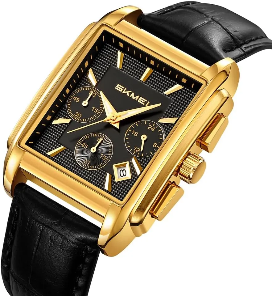 Wrist Watches SKMEI professional impressive tonnage pray code syllabus Square Watch for Men Business Stainless Dress Fashion Chronograph Waterproof Luxury Analog Simple Fathers Dad Gifts Gold Black 