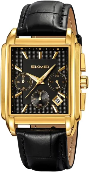 Wrist Watches SKMEI professional impressive tonnage pray code syllabus Square Watch for Men Business Stainless Dress Fashion Chronograph Waterproof Luxury Analog Simple Fathers Dad Gifts Gold Black 