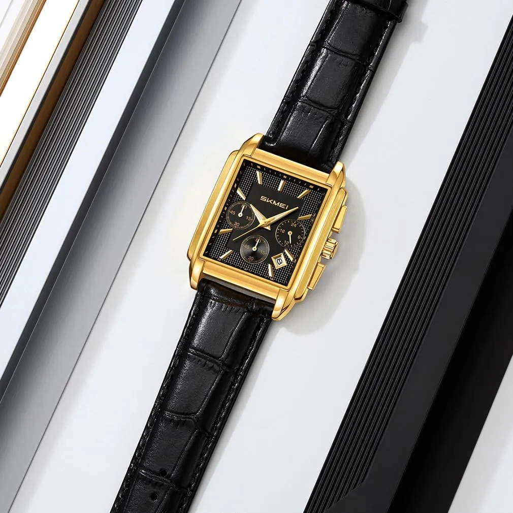 Wrist Watches SKMEI professional impressive tonnage pray code syllabus Square Watch for Men Business Stainless Dress Fashion Chronograph Waterproof Luxury Analog Simple Fathers Dad Gifts Gold Black 