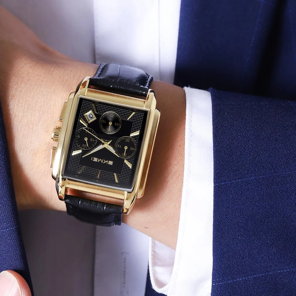 Wrist Watches SKMEI professional impressive tonnage pray code syllabus Square Watch for Men Business Stainless Dress Fashion Chronograph Waterproof Luxury Analog Simple Fathers Dad Gifts Gold Black 