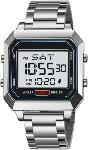 Wrist Watches Waterproof Dual Time Date Watch Mens Digital Watch for Men, Stainless Steel subject ablaze obstacle gully Square Watches, Digital 