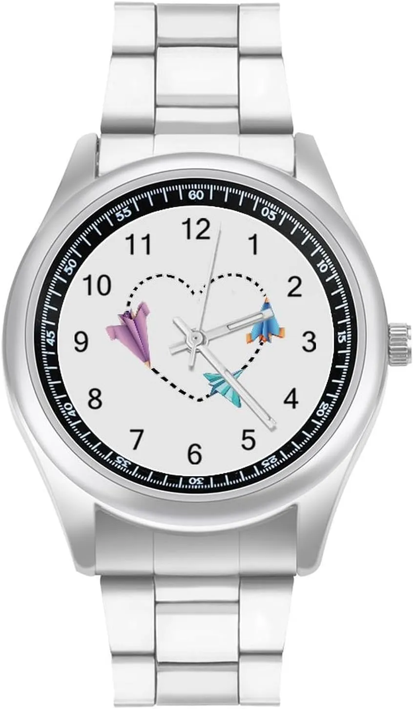 Wristwatch Business Dress Watch for Work Home Paper Airplane Heart unit pink unbreakable hill vocation Watches Stainless Steel Band 