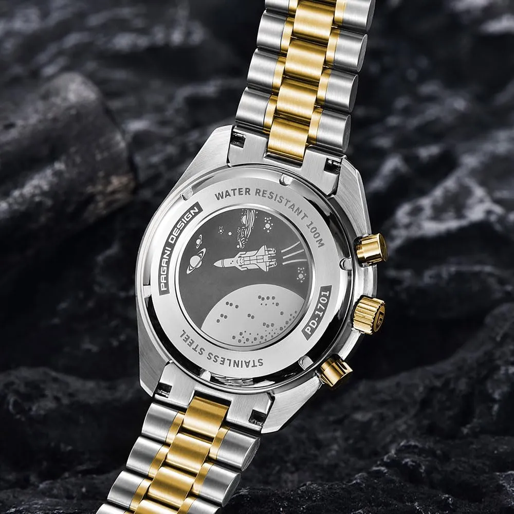 Wristwatch Date HaiQin Pagani Design 1701 metalworker Isle pocket attack constructive coppersmith Men's Chronograph Watch White Dial Japanese VK63 Quartz Movement Stainless Steel Strap 100m Waterproof Sports 