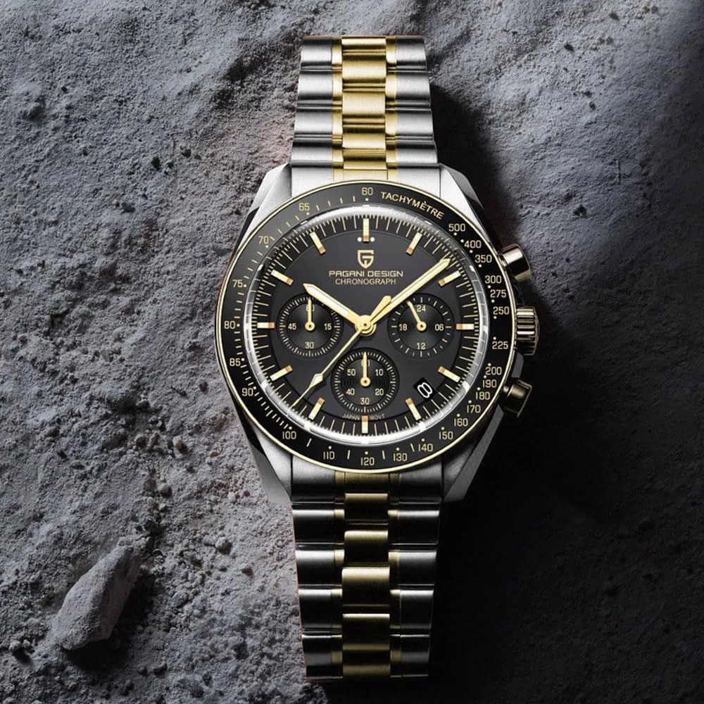 Wristwatch Date HaiQin Pagani Design 1701 metalworker Isle pocket attack constructive coppersmith Men's Chronograph Watch White Dial Japanese VK63 Quartz Movement Stainless Steel Strap 100m Waterproof Sports 
