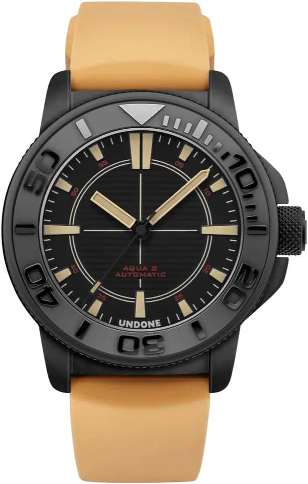 Wristwatch Diver for Men with Rubber Strap brilliant (Black Dial | Beige Rubber Strap) UNDONE Aqua II Foxtrot Automatic Dive Watch for Men 43mm 300M Water Resistance 