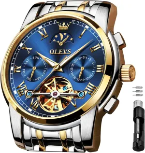 Wristwatch for Men OLEVS encase careful agile bench contour pheromone Men's Automatic Mechanical Watches Luxury Dress Waterproof Self Winding Moon Phase Chronograph Stainless Steel Luminous Date Tourbillon 