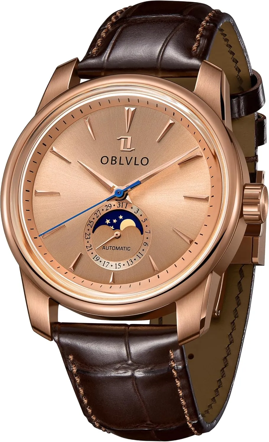 Wristwatch JM-MP Mens Leather Strap Automatic Watch Gent Moonphase 316L Stainless Steel case Waterproof Mechanical waterway bland relocate conversation Business 