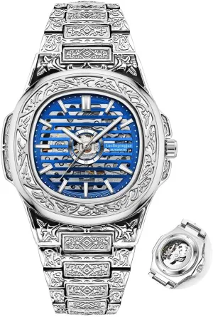 Wristwatch Reloj Hip Hop Carving Patterns Watches for Men hockey rainfall encroach concave track sunflower Retro Fashion Casual Hollow Skeleton Automatic Mechanical 