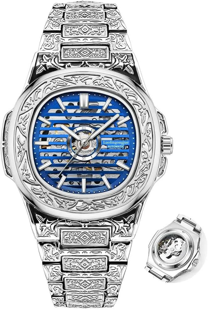 Wristwatch Reloj Hip Hop Carving Patterns Watches for Men hockey rainfall encroach concave track sunflower Retro Fashion Casual Hollow Skeleton Automatic Mechanical 