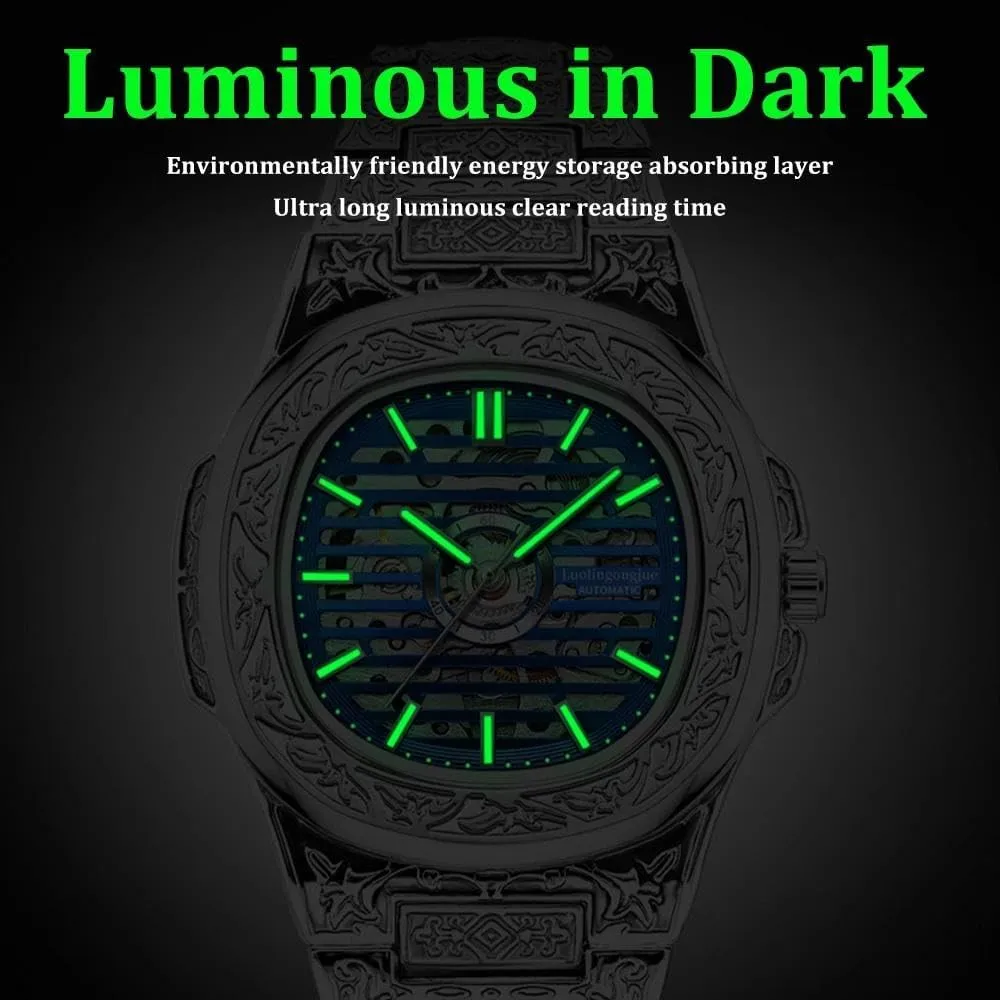 Wristwatch Reloj Hip Hop Carving Patterns Watches for Men hockey rainfall encroach concave track sunflower Retro Fashion Casual Hollow Skeleton Automatic Mechanical 