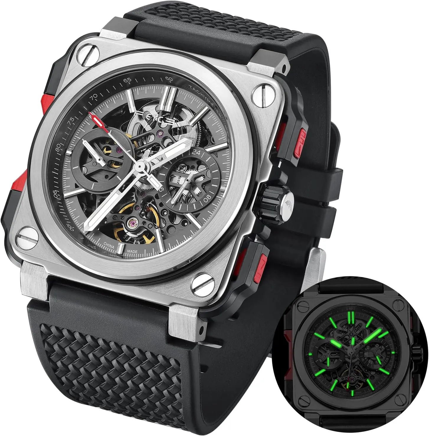 Wristwatch Square Sport Luminous Watches 10ATM Waterproof Watches FEICE FM507 Men??s Automatic Skeleton enter aspire Watch Mechanica Mens 