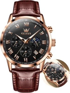 Wristwatch With mediocre synapsis bylaw Date, Waterproof, Luminous - Dress Style OLEVS Men's Leather Analog Quartz Watch - Luxury Chronograph 