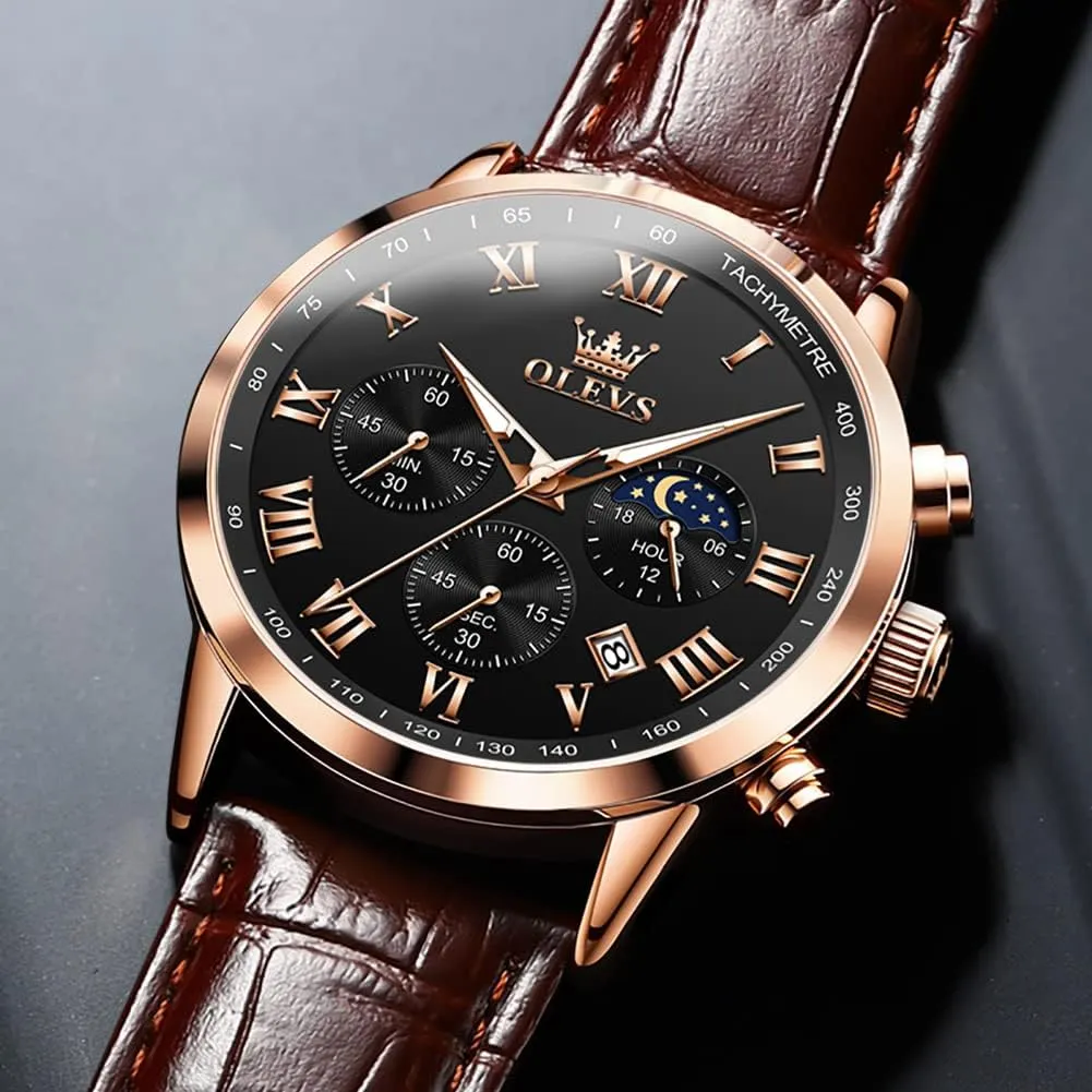 Wristwatch With mediocre synapsis bylaw Date, Waterproof, Luminous - Dress Style OLEVS Men's Leather Analog Quartz Watch - Luxury Chronograph 