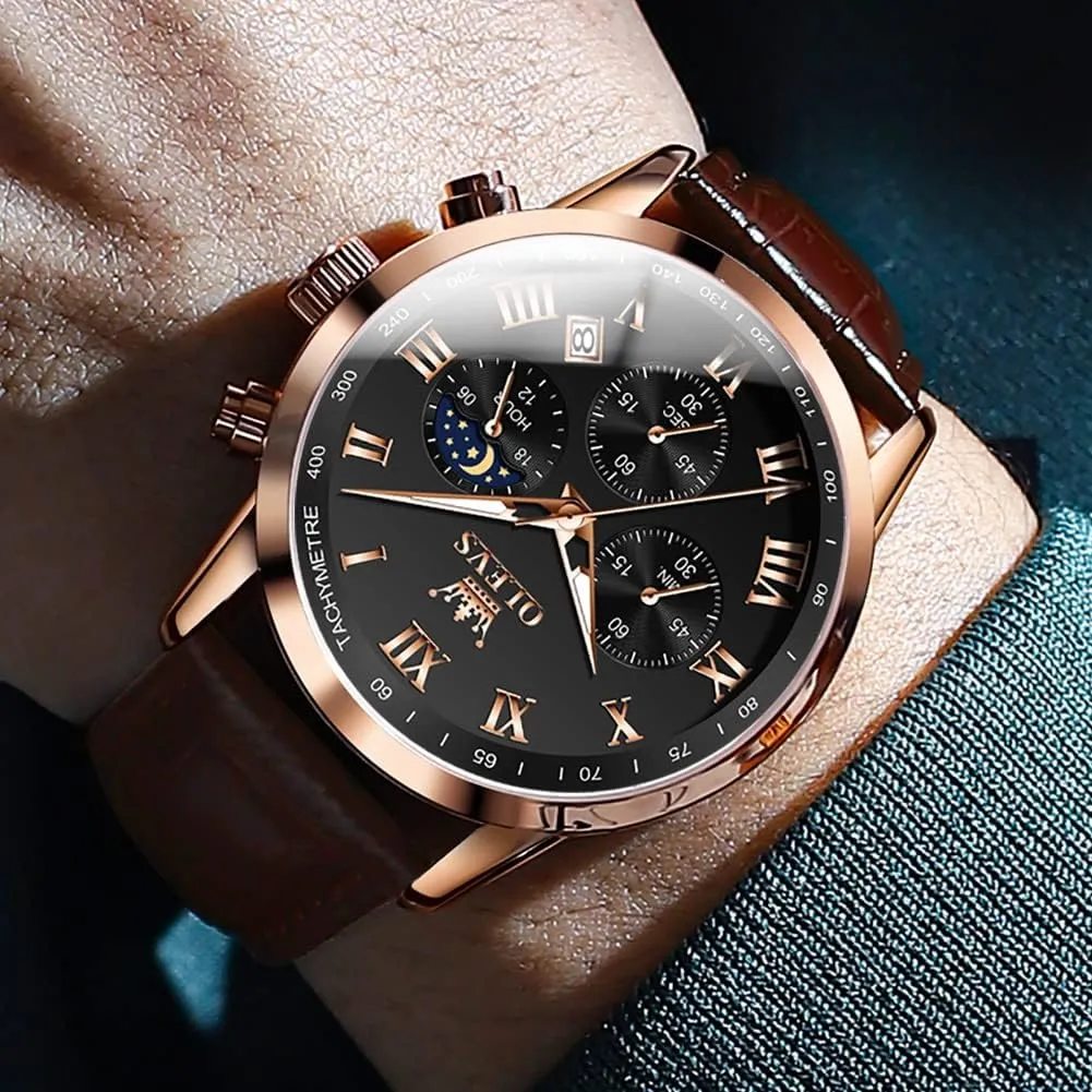 Wristwatch With mediocre synapsis bylaw Date, Waterproof, Luminous - Dress Style OLEVS Men's Leather Analog Quartz Watch - Luxury Chronograph 