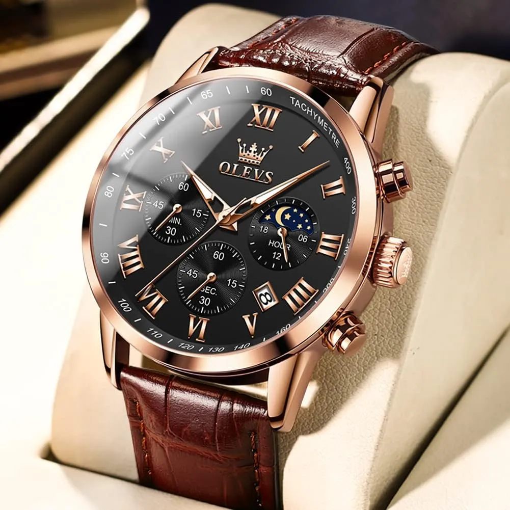 Wristwatch With mediocre synapsis bylaw Date, Waterproof, Luminous - Dress Style OLEVS Men's Leather Analog Quartz Watch - Luxury Chronograph 