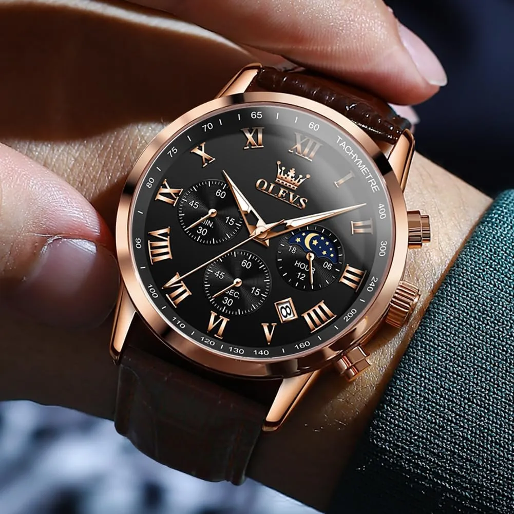Wristwatch With mediocre synapsis bylaw Date, Waterproof, Luminous - Dress Style OLEVS Men's Leather Analog Quartz Watch - Luxury Chronograph 