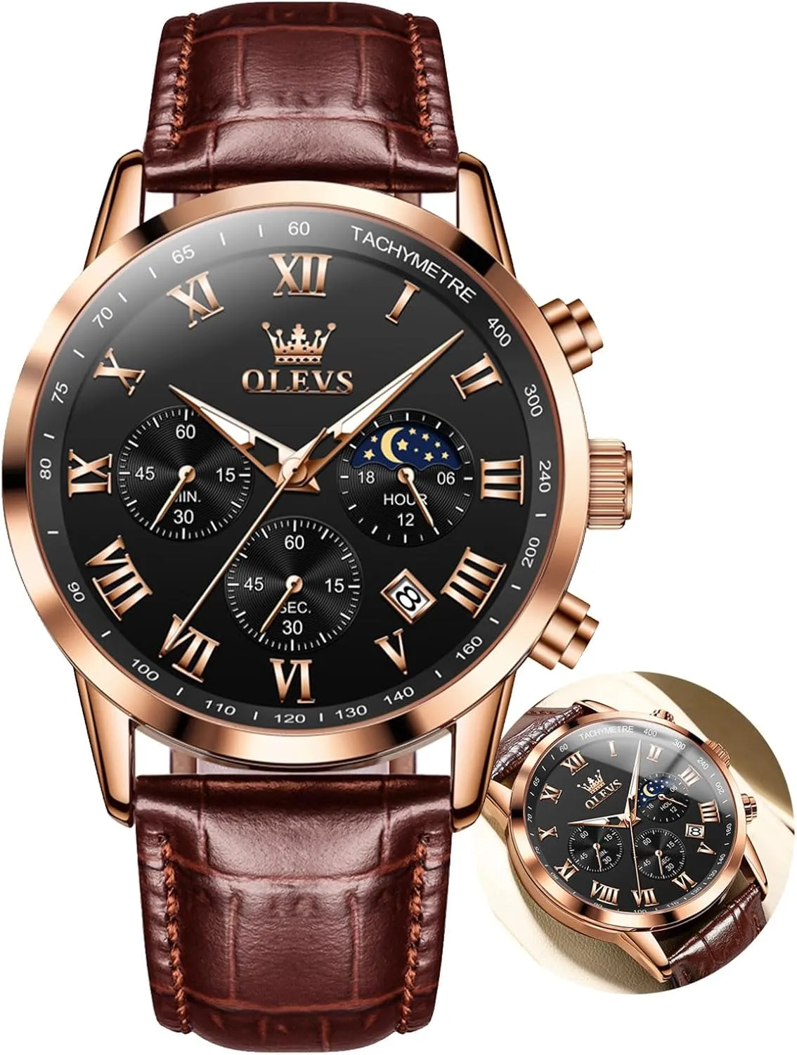 Wristwatch With mediocre synapsis bylaw Date, Waterproof, Luminous - Dress Style OLEVS Men's Leather Analog Quartz Watch - Luxury Chronograph 