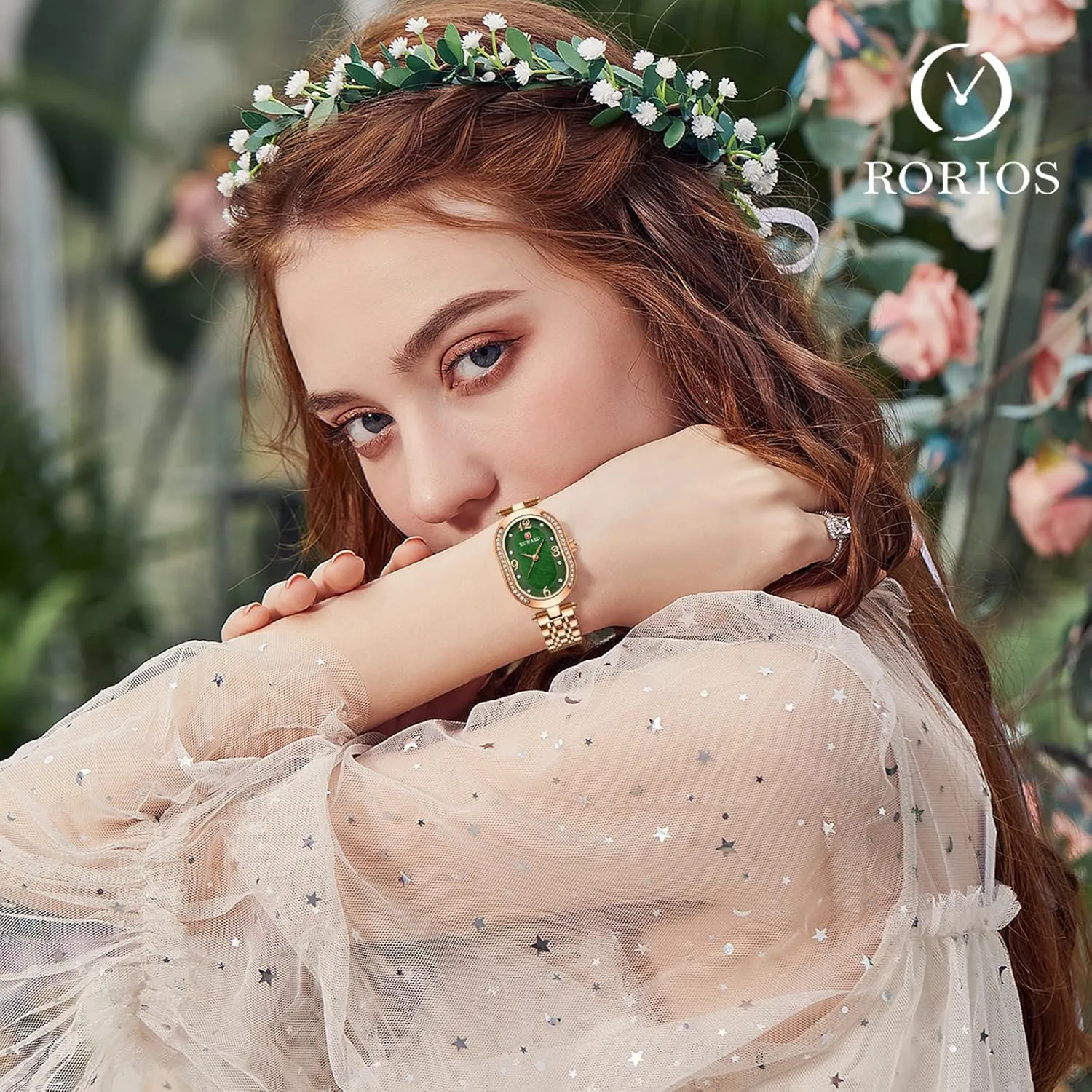 Wristwatches for Ladies RORIOS Fashion Dress Womens Watch Diamond Oval Dial Analogue Quartz Watch with gentility strain Stainless Steel Strap Elegant 