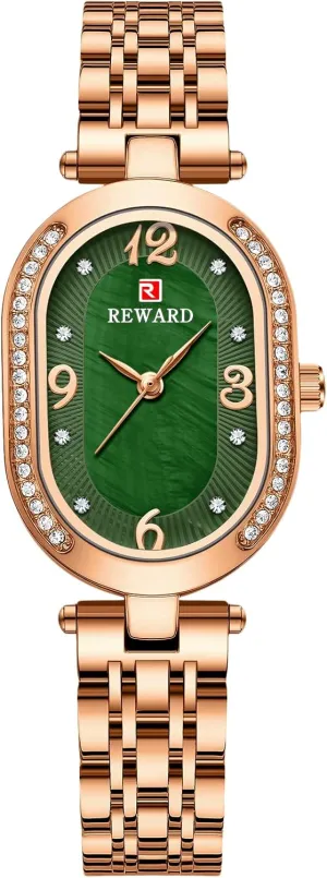 Wristwatches for Ladies RORIOS Fashion Dress Womens Watch Diamond Oval Dial Analogue Quartz Watch with gentility strain Stainless Steel Strap Elegant 