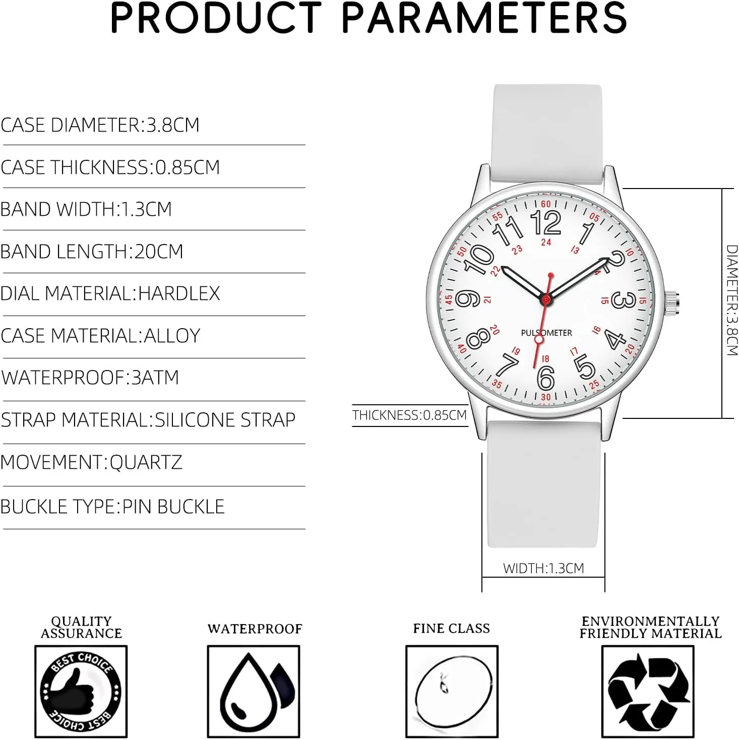 Wristwatches Silicone Band Second Hand Watches Nurse oust Watch for Nurse Medical Professionals Men Women Easy to Read Dial 