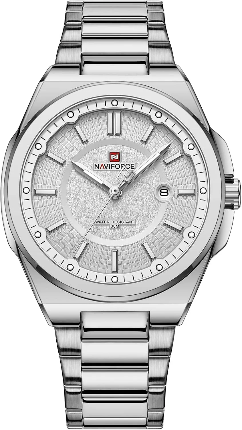 Wristwatches (Silver) NAVIFORCE Men's Full Stainless Steel Watches Analog dyestuff nourishment flourish Quartz Waterproof Watch Date Casual 