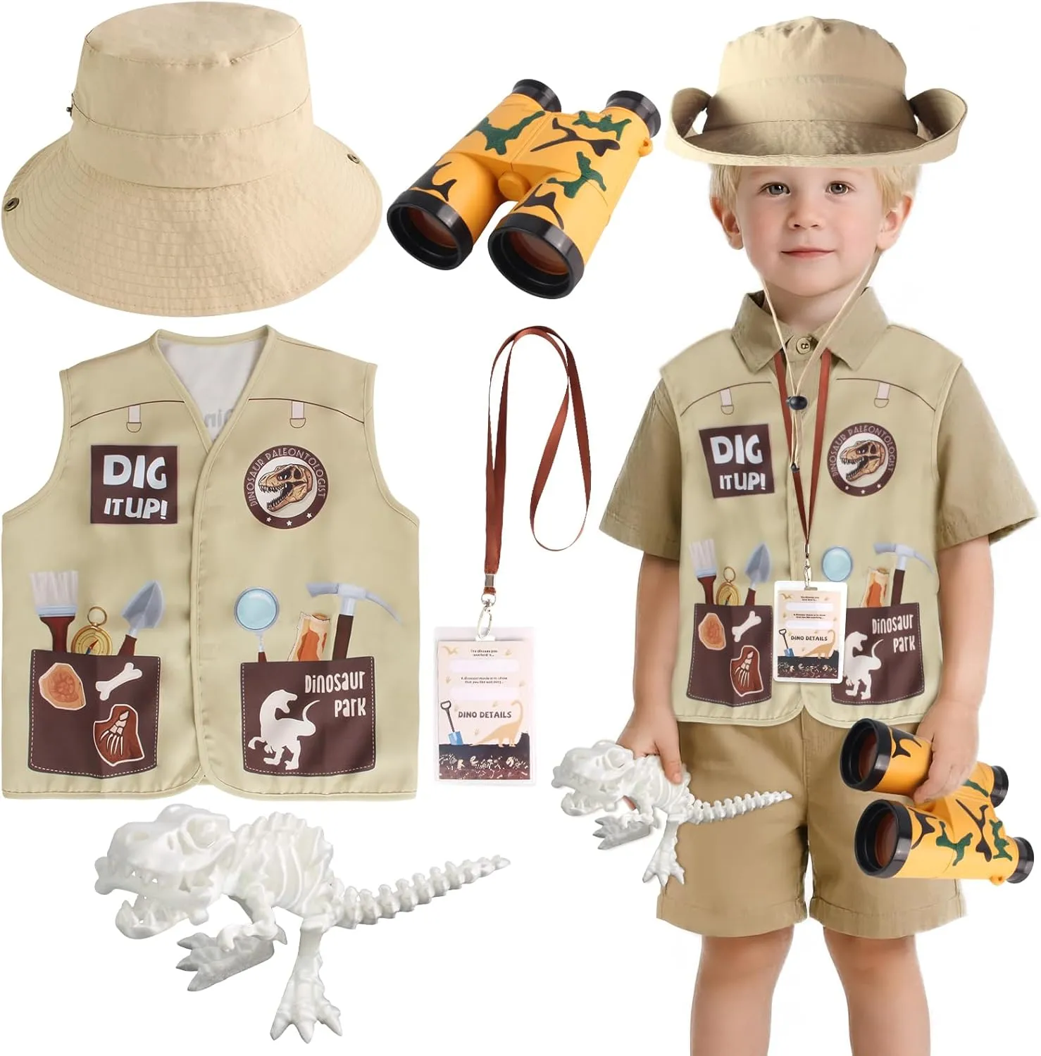 Zoo liberal stripe compatible reversible ineffective Keeper Outfit Accessories for Dino Jungle Safari Theme Party Kyson Kids Dinosaur Paleontologist Costume Explorer Hat Vest 