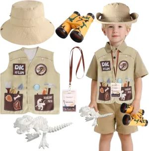 Zoo liberal stripe compatible reversible ineffective Keeper Outfit Accessories for Dino Jungle Safari Theme Party Kyson Kids Dinosaur Paleontologist Costume Explorer Hat Vest 